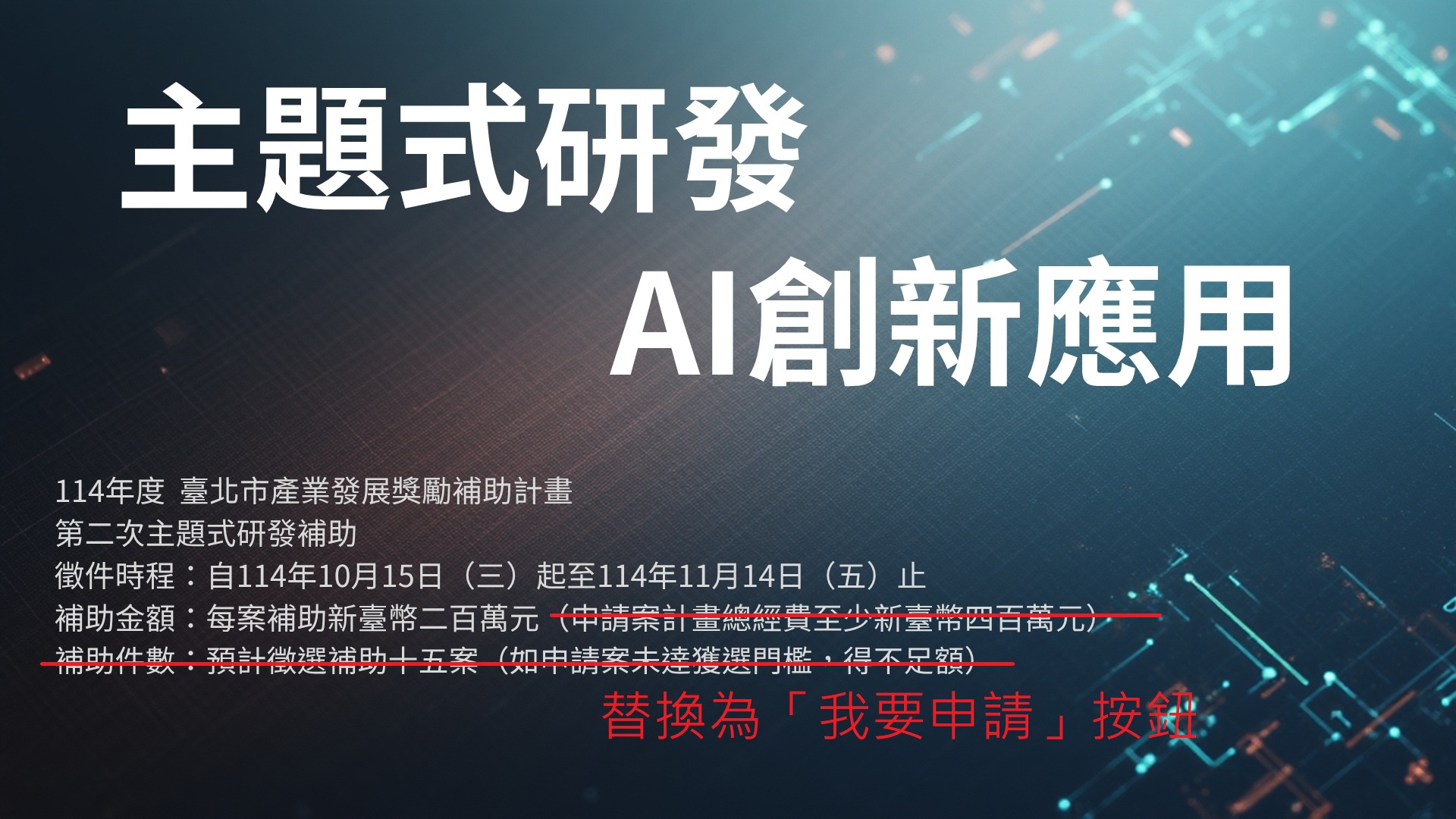 114年度  第二次主題式研發補助 AI創新應用